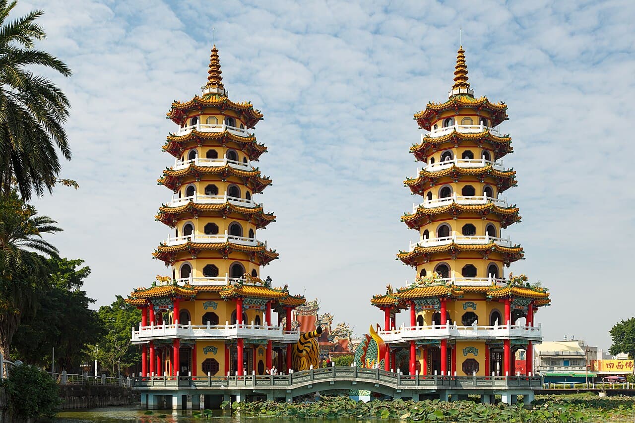 The Dragon and Tiger Pagodas rising from Lotus Pond in Kaohsiung.